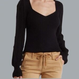 PAIGE NWT
Europa Sweater - Sweat-heart Pouf Sleeve Chic Sweater Top | Black